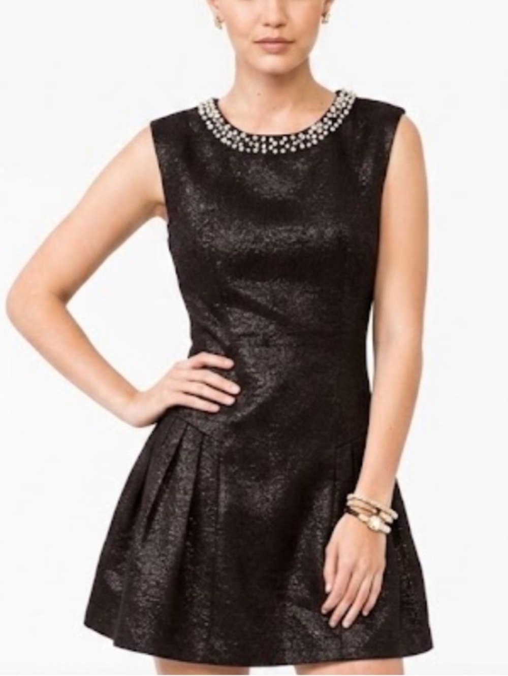 Forever 21 Black Faux Pearl Neck Sleeveless Mini Dress Fit & Flare